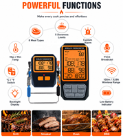 Thermomètre numérique sans fil 4 canaux avec alarme, minuterie et écran LCD pour four et transformation alimentaire (OEM)