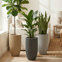Pot Beton Ramah Lingkungan Bergaris Vertikal Tinggi, Gaya Mewah Modern, Warna Kustom, LogoPot, untuk Tanaman Ular, Calathea Orbifolia