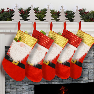 <b>Small</b> Cute Christmas Gift Christmas Decorating Sequin Red Velvet Gnome Design Christmas Stockings - Product Image 6
