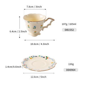 Ceramic Coffee <b>Cup</b> <b>And</b> <b>Saucer</b> <b>Set</b> Floral Pattern Irregular Shape Handle For Afternoon <b>Tea</b> Home Use DB1552DD0964 - Product Image 6
