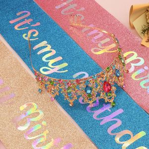 Cumpleaños reina faja Rhinestone Tiara Set diadema plata para mujer cumpleaños decoración niña brillo cristal accesorios para el cabello - Product Image 5