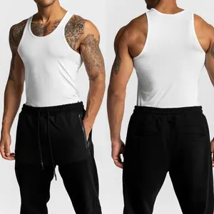 Body Building Wife Beaters White Tank Top Gym Polyester Sleeveless Clothes Sport Fitness Stringer Singlets For Men