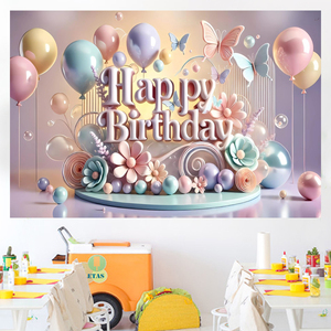 Fondo <span class=keywords><strong>de</strong></span> Decoración para Fiesta <span class=keywords><strong>de</strong></span> Primer Cumpleaños <span class=keywords><strong>de</strong></span> Niña, con Diseño <span class=keywords><strong>de</strong></span> Mariposas y Flores en Color Macarrón, Efecto 3D - Product Image 3