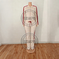 Ensemble de survêtement deux pièces en velours pour femme, avec veste à capuche zippée et short, motif rayé contrastant, vente en gros OEM
