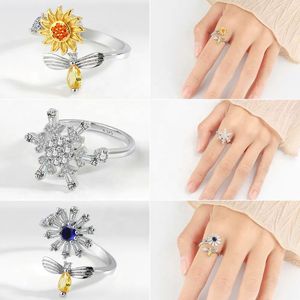 <span class=keywords><strong>Anelli</strong></span> Fidget Spinner Regolabili in Ottone e Argento 925 con Apertura a Farfalla, <span class=keywords><strong>Margherita</strong></span> e Perline, Gioielli Anti-Stress - Product Image 4