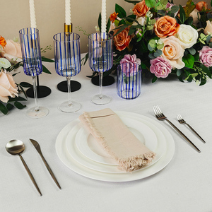 Serviette en coton et lin naturel avec bords effilochés faits à la main, <span class=keywords><strong>beige</strong></span>, texture artisanale, pour mariage, hôtel, restaurant, salle à manger - Product Image 6