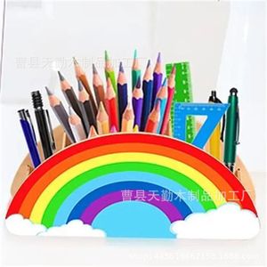 Wooden storage rack, cross-border creative home desktop storage pen holder office desk stationery small colorful storage box - Product Image 1
