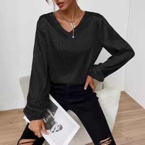 Nueva Blusa de Manga Larga con Estampado de Leopardo y Cuello en V para Mujer, Blusa de Jacquard a la Moda - Product Image 5