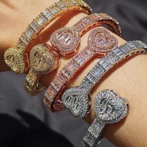 Hip Hop Jewelry Micro Pave Baguette CZ Stone Iced Out Hamsa Hand Charm <b>Bangle</b> Bracelet <b>for</b> <b>Men</b> Women - Product Image 4