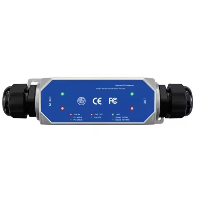 2 Port Gigabit PoE Extender Outdoor IP67 Waterproof 1000M POE Repeater IEEE802.3af/At/Bt Plug&Play 48V 90W