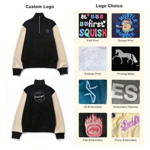 Logo personnalisé 100% coton polaire Street Wear Patchwork manches épaules tombantes Crew Sweatshirts personnalisé coton broderie Zip Hoodie - Product Image 2