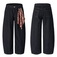 Jean Cropped Homme Sur Mesure en Denim Indigo Coupe Large Ballon avec Coutures Contrastantes Orange, Taille Élastique et Détail Écharpe à Carreaux – Prêt à Expédier