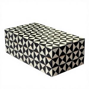 Handmade Modern Artisan Decor Bone Inlay <b>Box</b> Black & White Square with Magnetic Closure Engraved Pattern for Christmas <b>Storage</b> - Product Image 4
