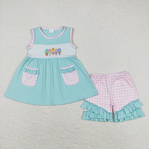 New Infant Toddler Girls Summer <b>Clothes</b> Ice Cream Cone Embroidery Shorts Set Bubble Romper Dress Cute Baby Outfits - Product Image 2