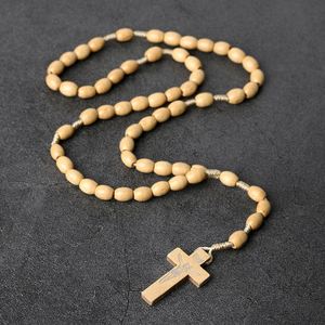 Rosario Vintage con Cruz, Cuentas de Madera Natural de 10mm, Colgante Religioso Hecho a Mano, Regalos de Jesús para Pascua, Joyería Cristiana al por Mayor - Product Image 5