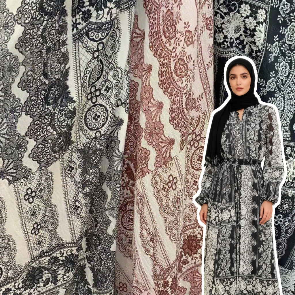 OEM ODM Middle Eastern Style Fashion Printed Dress Abaya Fabric 100gsm 148cm 80%Rayon 20%Nylon Fabric