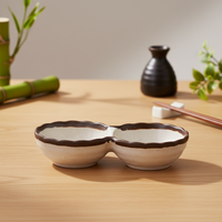 Nouvelle assiette à sauce en mélamine à deux compartiments de 5,9 pouces avec bord brun réutilisable pour restaurant