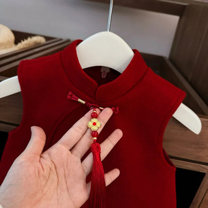 Tongxingyuan Girls Red Wool Vest Dress Sleeveless Chinese Style Winter Formal Wear - Product Image 4
