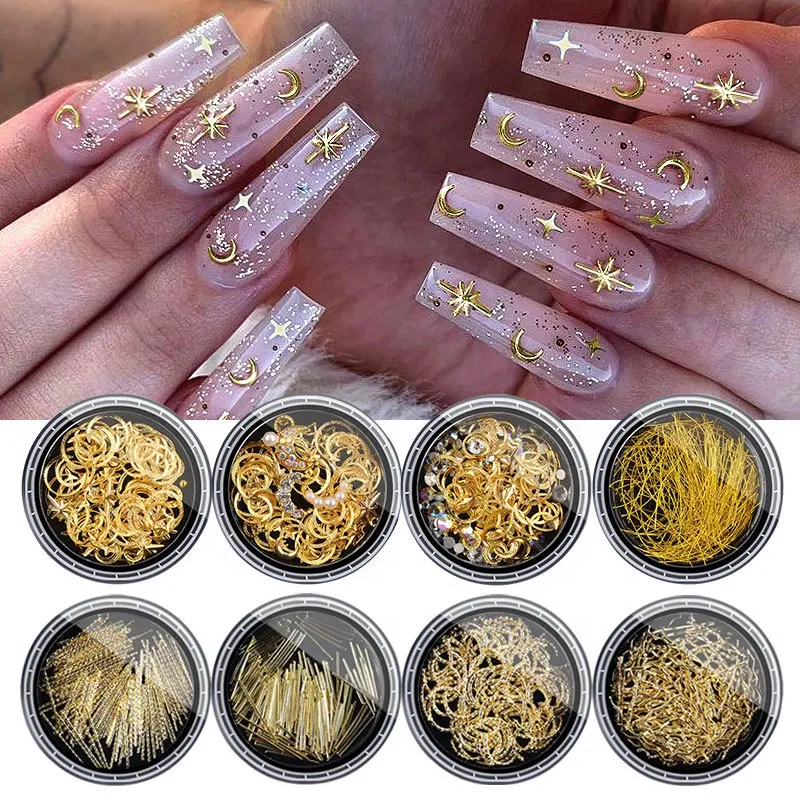 Lune Étoiles Nail Art Rivets Stud Multi Mental Decals Diy Tips Manucure Charms UV Gel 3D Nail Decorations Moon Nail Charm