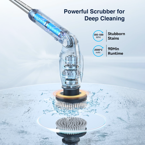 Cordless Electric Spin Scrubber <b>Extendable</b> Handheld <b>Cleaning</b> <b>Brush</b> with 8 Replaceable <b>Brush</b> Heads for Bathroom, Floor Tub Tile - Product Image 2