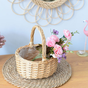 Rattan <b>Woven</b> <b>Basket</b> Round Handmade Storage <b>Basket</b> For Flowers Plants Food Snacks - Product Image 2