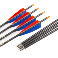 Flèches en carbone 3K tissées de 6,2 mm (0,245 po) pour tir à l'arc, flexibilité 300, 340, 400, 500, 600, 700, 800, avec plumes et ailerons, pour arc recurve et longbow
