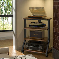 Support Audio HiFi sur Roulettes, Meuble Multimédia AV 4 Niveaux en MDF et Métal, pour Amplificateur, Enceinte, Platine Vinyle, Capacité Maximale 54KG, Noir+Marron