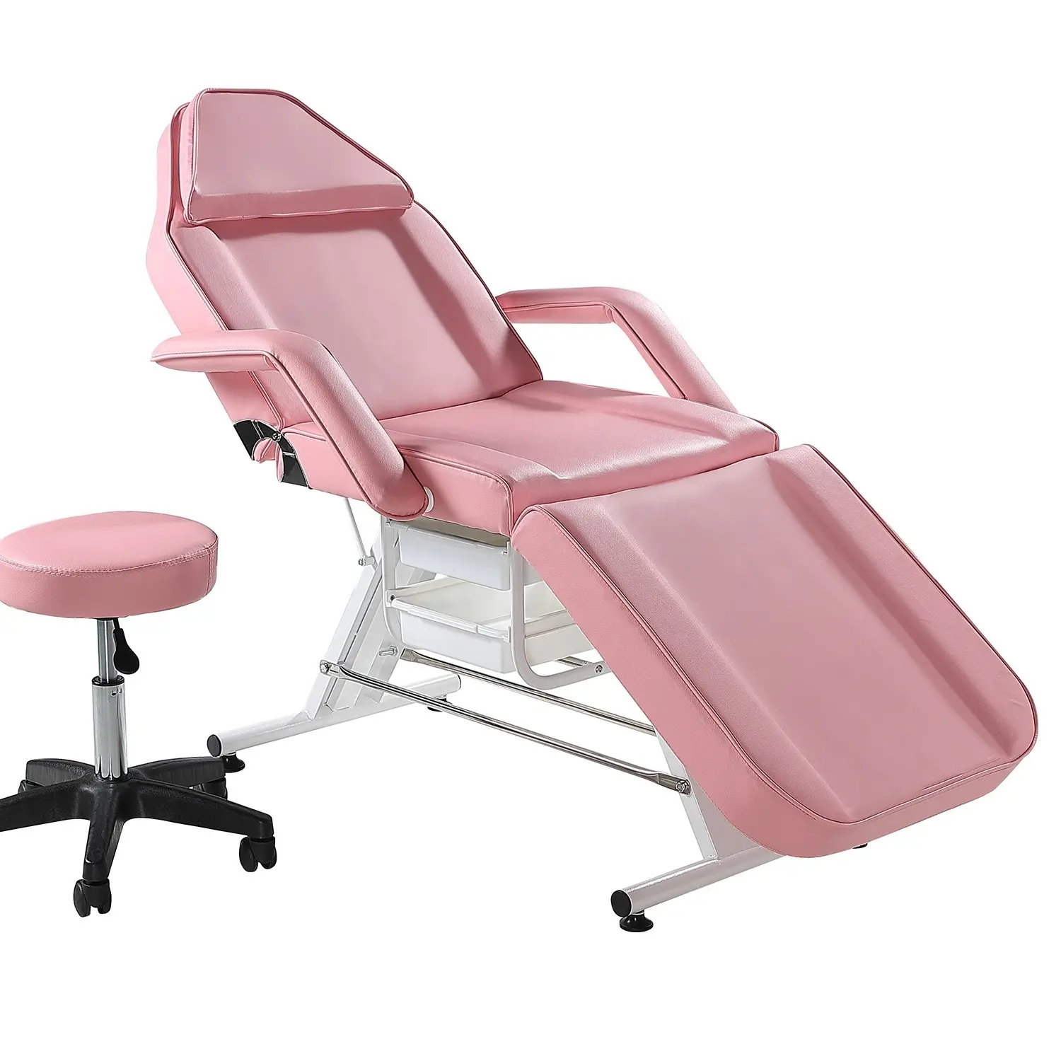 Tempat tidur Salon kecantikan wajah, merah muda dapat disesuaikan multifungsi kursi tato lipat tempat tidur pijat