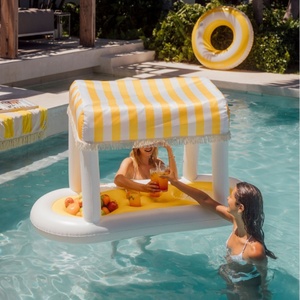 Barra Flotante Inflable de PVC con Rayas Amarillas, con Cuatro Portavasos, 72 Pulgadas de Largo, para Fiestas de Verano con Amigos - Product Image 3