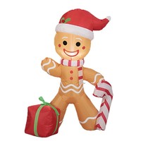 Modèle de décoration de jardin extérieur en polyester de 12 m, homme en pain d'épices gonflable de Noël de l'usine Yulong avec boîte cadeau, référence 24073-A