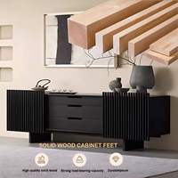 Buffet de salle à manger d'hôtel moderne, armoire de rangement en MDF/rotin, 2 portes coulissantes, 3 tiroirs, armoire de rangement écologique