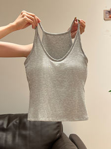 Винтажный женский топ-камизоль без рукавов в корейском стиле, серый, с воротником-бабочкой, из ткани добби, для ношения под одеждой, осень 2025 - Product Image 2