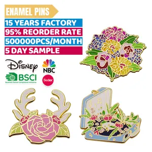 Pas de commande minimum conception personnalisé métal émail broche fleur dur émail broche cadeau envoyer petite amie famille Badge broche