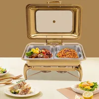 Luxe gouden chafing dish van 9 liter, buffetset voor hotel, catering, restaurant, voedselwarmer van hoogwaardig roestvrij staal