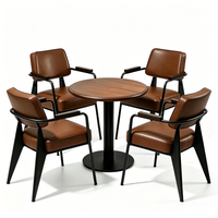 Ensemble de salle à manger industriel OEM/ODM, table en bois sur mesure et chaises en cuir pour restaurants, cafés et salles de pause
