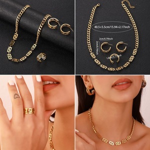 Chaîne cubaine européenne et américaine en acier inoxydable Palindrome Collier Anneau Boucle d'oreille Ensemble de couvre-chef pour mariage et fête - Product Image 6