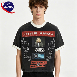 Camiseta QZFSO con Estampado DTG Personalizado y Pedrería, 100% Algodón, Talla Grande, 240 GSM, Estilo Urbano, Fabricante de Camisetas con Gráficos de Remaches - Product Image 1