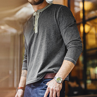 Herenshirt Henry T-shirt Maden Langarm T-shirt Gewassen Grijs Top Preppy Stijl Werkkleding Basislaag Minimalistisch Herfst Trend 2026