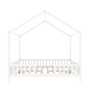 Cama Infantil de Tamaño Completo, Cama <span class=keywords><strong>Montessori</strong></span> de Madera <span class=keywords><strong>Blanca</strong></span> con Techo y Dosel - Product Image 5