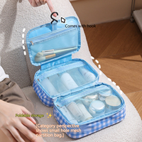 Trousse de Maquillage Portable Grande Capacité à Motif Écossais Mignon pour Filles – Boîte de Rangement et Organisateur de Toilette en Gros