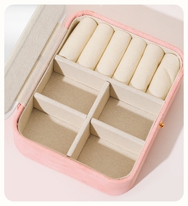 Portable <b>Travel</b> Jewelry Case Flip Button Jewelry Case Comes With <b>Makeup</b> <b>Mirror</b> Wholesale of High-Quality Velvet Jewelry Case - Product Image 4