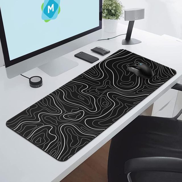 Mouse Pad Black White XXL Office Desk Mat Non-Slip Large Mouse Pad Waterproof Topographic Gaming Mousepad