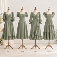 Robe midi personnalisée pour femme, légère, en tissu, col cœur, manches bouffantes, poignets froncés, liens latéraux, ourlet à volants, coupe trapèze