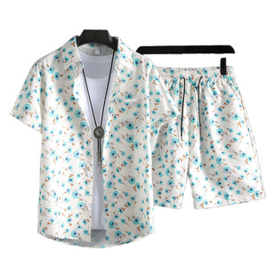 Ensemble <span class=keywords><strong>chemise</strong></span> et <span class=keywords><strong>pantalon</strong></span> décontracté d'été pour <span class=keywords><strong>homme</strong></span>, style hawaïen, imprimé numérique, respirant, 100 % polyester tricoté, vente en gros - Product Image 3