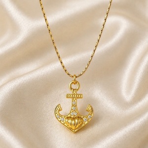 yunnique Stainless Steel Anchor Pendant Necklace With Zirconia Pave Setting For Women Gift Jewelry 18K Gold And Silver Tone - Product Image 2