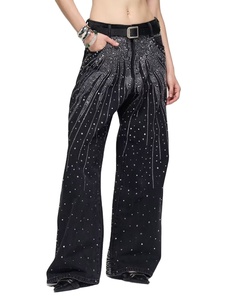 Vaqueros <span class=keywords><strong>de</strong></span> <span class=keywords><strong>mujer</strong></span> lavados con pedrería <span class=keywords><strong>de</strong></span> estrellas, estilo urbano, <span class=keywords><strong>de</strong></span> pierna recta, holgados, con efecto adelgazante, drapeados, <span class=keywords><strong>de</strong></span> pierna ancha, <span class=keywords><strong>pantalones</strong></span> largos <span class=keywords><strong>de</strong></span> mezclilla para <span class=keywords><strong>mujer</strong></span> - Product Image 2
