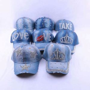 Casquettes de baseball en denim personnalisées, nouvelle mode, bling bling, avec strass, vente en gros - Product Image 1