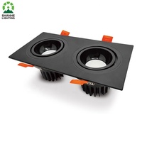 Noir Blanc Double Tête Rectangulaire Spot LED COB 7W * 2 Plafond Réglable Carré Encastré Downlight Grille Lumière