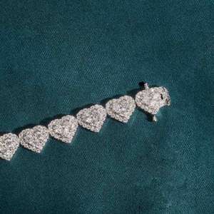 Luxury Moissanite Heart Shape Cuban Link Bracelet 925 Sterling Silver Plated Channel <b>Set</b> Trendy Hip Hop Style Unisex Gift - Product Image 2