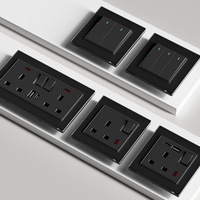 Prise murale standard britannique 13A avec port de charge rapide USB Type C, panneau en verre trempé gris, prise britannique standard 86, type 3 broches